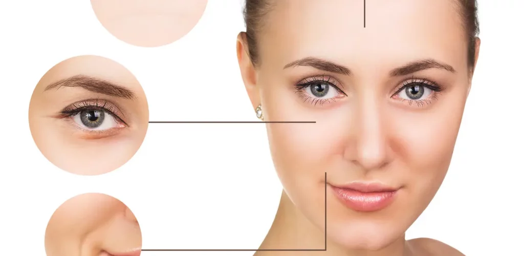 Skincare and health concept - beautiful young woman face with wrinkles isolated on background